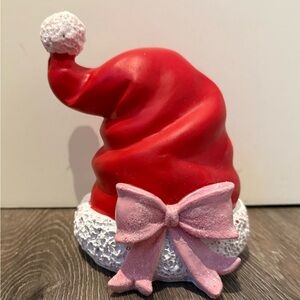 Absolutely Adorable Red Santa Hat with Pink Bow Figurine- NWT